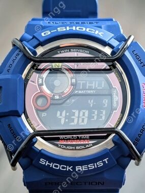 RARE Casio G-Shock MUDMAN digital Watch negative Display Blue Solar Compass